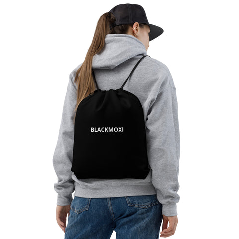 BlackMoxi Drawstring bag w/wht lettering