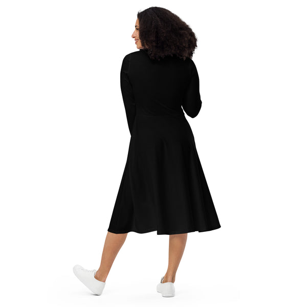 BlackMoxi long sleeve midi dress w/blk lettering