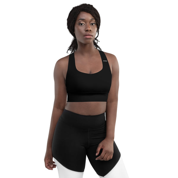 BlackMoxi Longline sports bra w/blk lettering