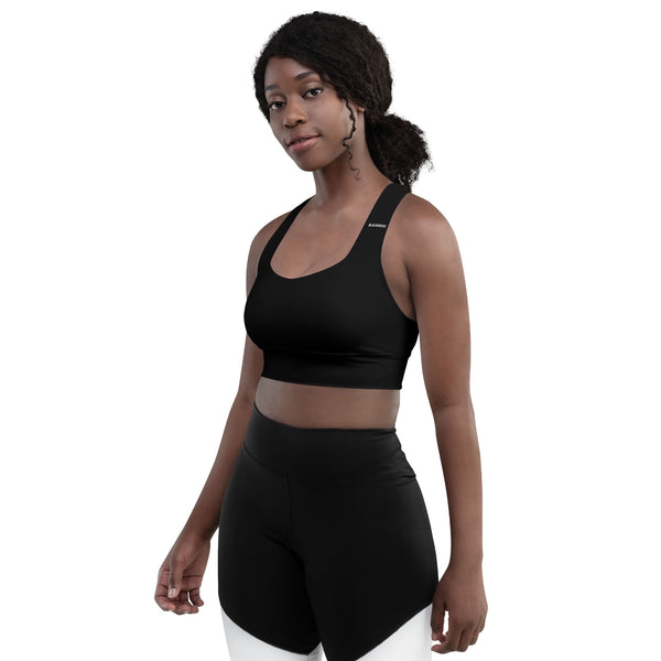 BlackMoxi Longline sports bra w/blk lettering