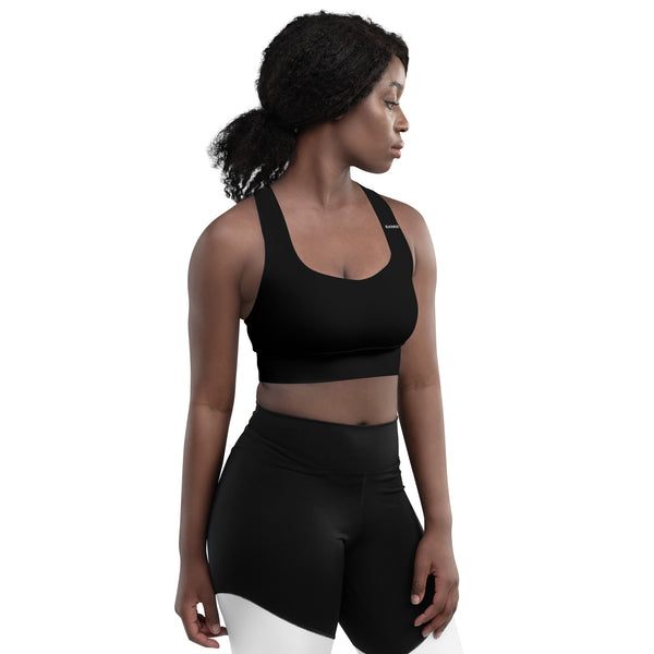 BlackMoxi Longline sports bra w/blk lettering