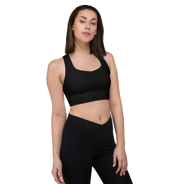 BlackMoxi Longline sports bra w/wht lettering