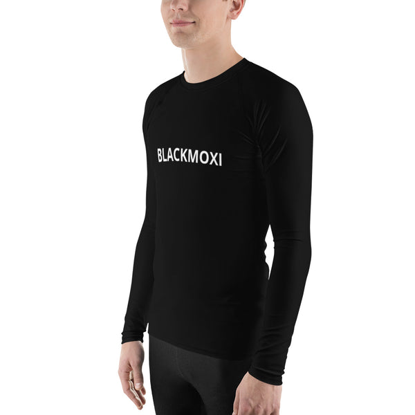 BlackMoxi Men's Rash Guard w/wht lettering