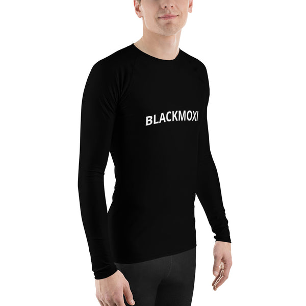 BlackMoxi Men's Rash Guard w/wht lettering