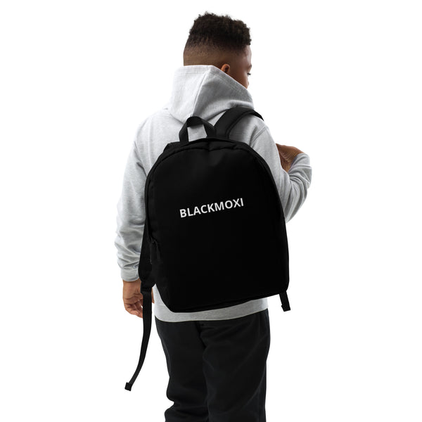 BlackMoxi Minimalist Backpack w/wht lettering