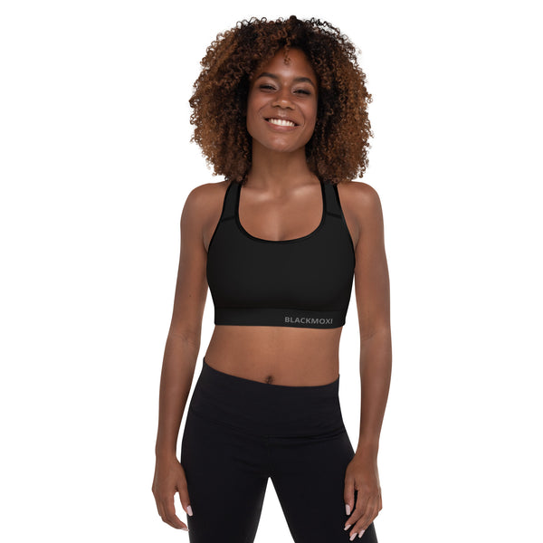 BlackMoxi Padded Sports Bra w/blk lettering