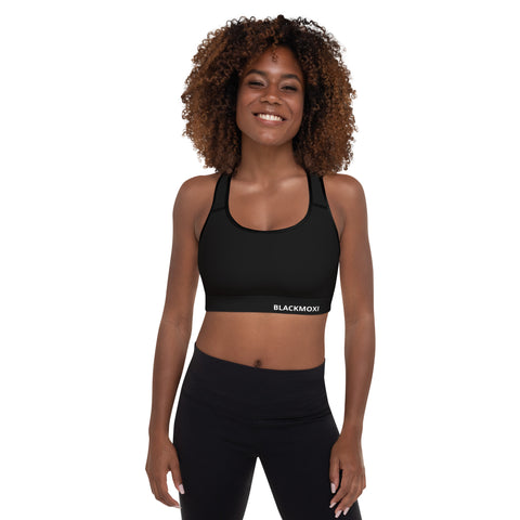 BlackMoxi Padded Sports Bra w/wht lettering