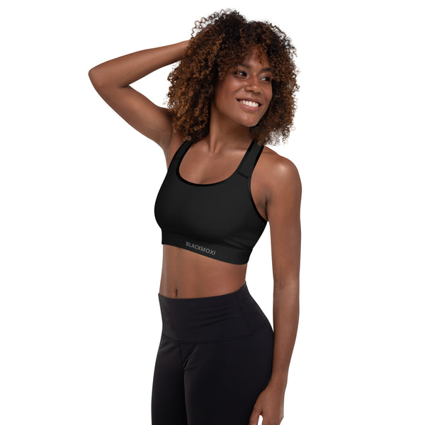 BlackMoxi Padded Sports Bra w/blk lettering