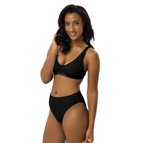 BlackMoxi Recycled high-waisted bikini w/blk lettering