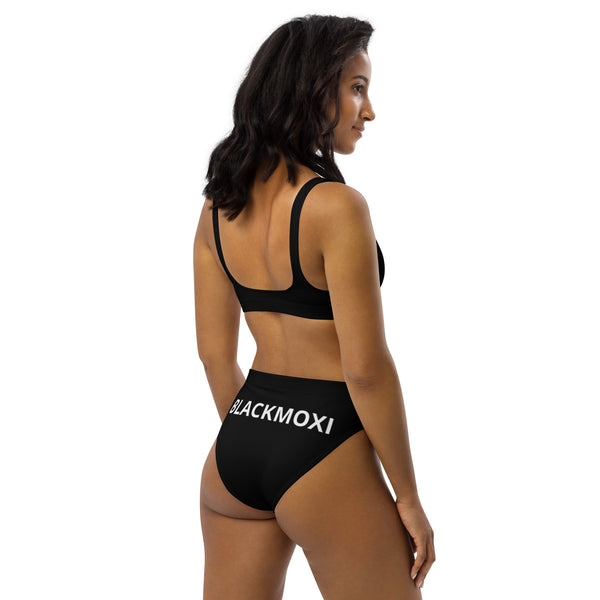 BlackMoxi Recycled high-waisted bikini w/blk lettering