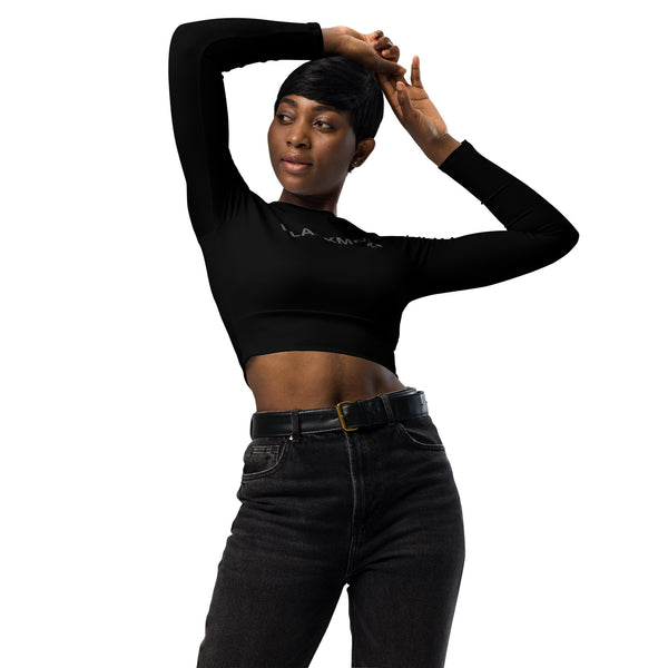 BlackMoxi Recycled long-sleeve crop top w/blk lettering