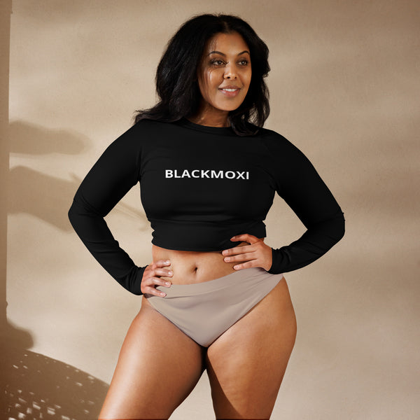 BlackMoxi Recycled long-sleeve crop top w/wht lettering