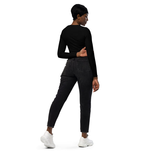 BlackMoxi Recycled long-sleeve crop top w/blk lettering