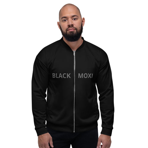 BlackMoxi Unisex Bomber Jacket w/blk lettering