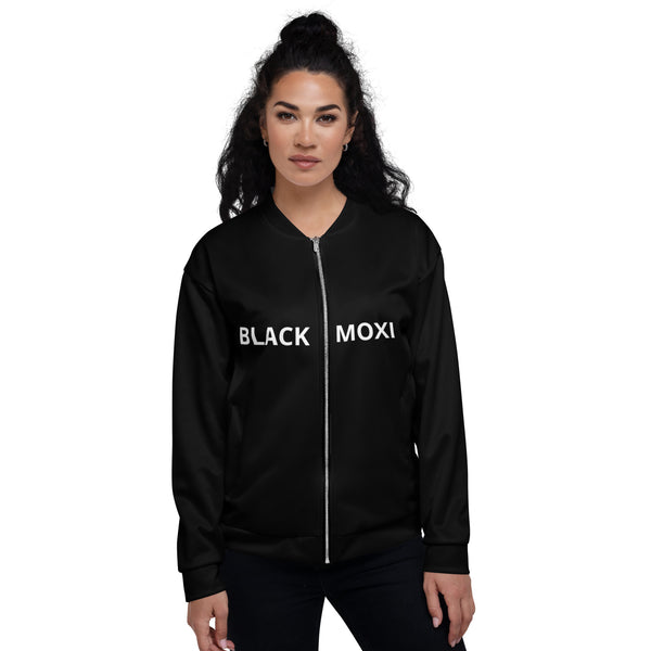 BlackMoxi Unisex Bomber Jacket w/wht lettering