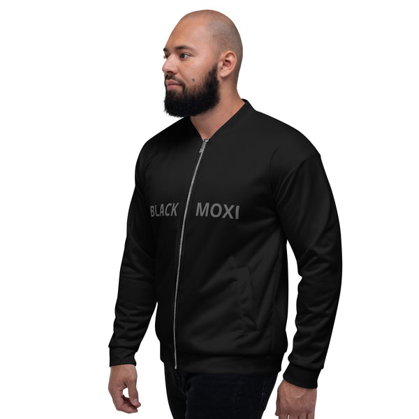 BlackMoxi Unisex Bomber Jacket w/blk lettering