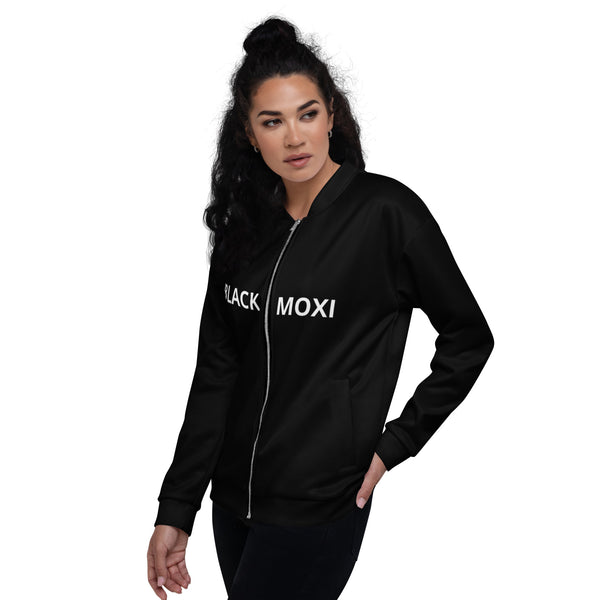 BlackMoxi Unisex Bomber Jacket w/wht lettering