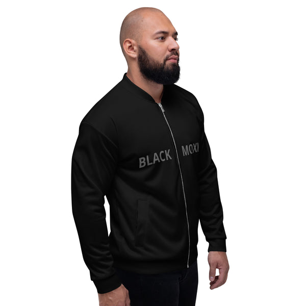 BlackMoxi Unisex Bomber Jacket w/blk lettering