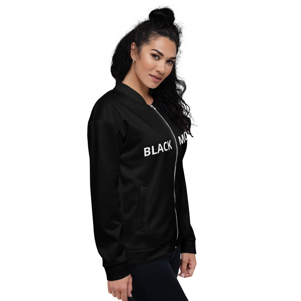 BlackMoxi Unisex Bomber Jacket w/wht lettering