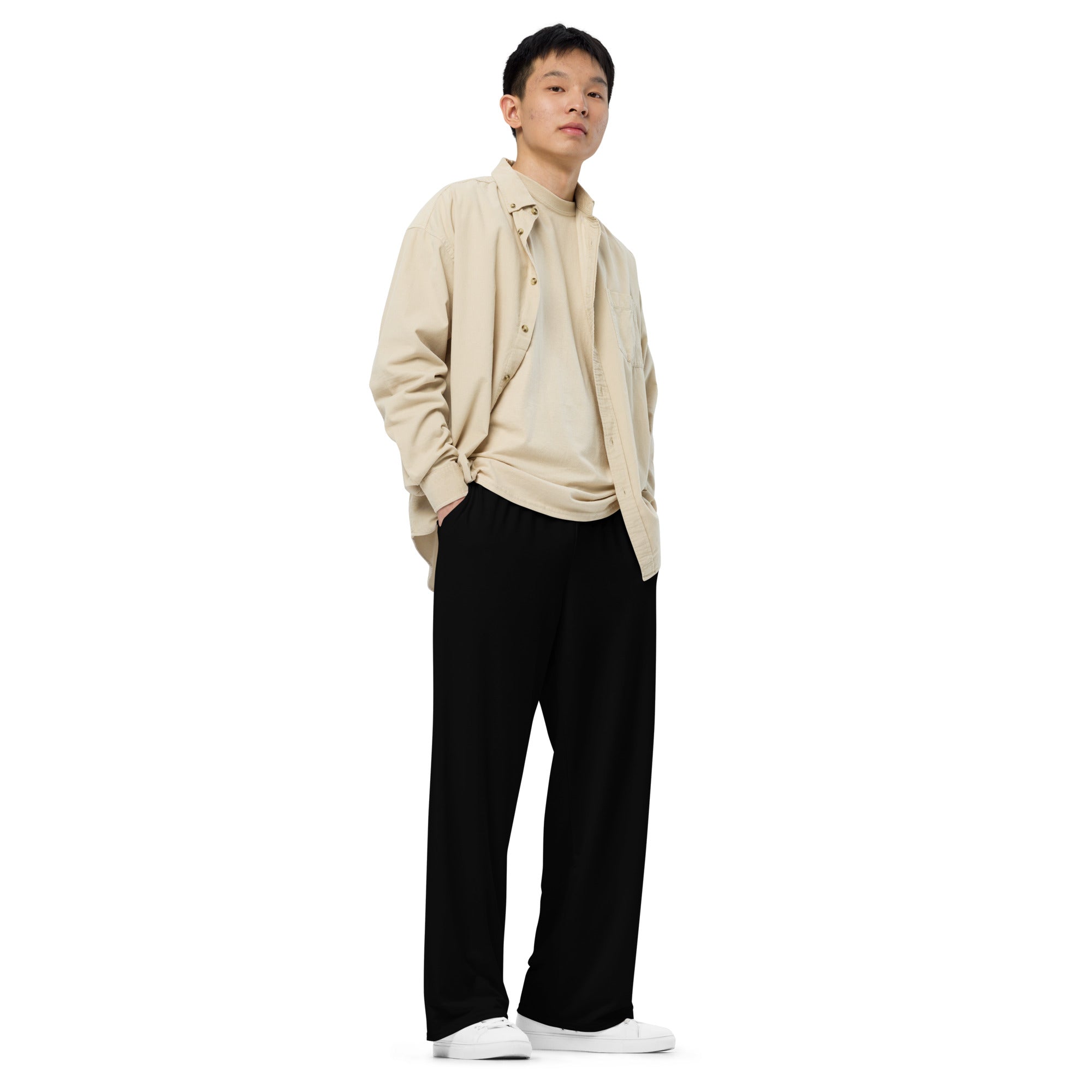 BlackMoxi unisex wide-leg pants w/wht lettering