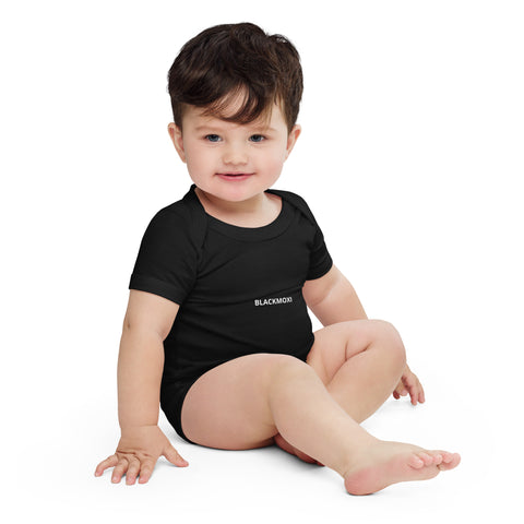 BlackMoxi Baby short sleeve one piece w/wht lettering