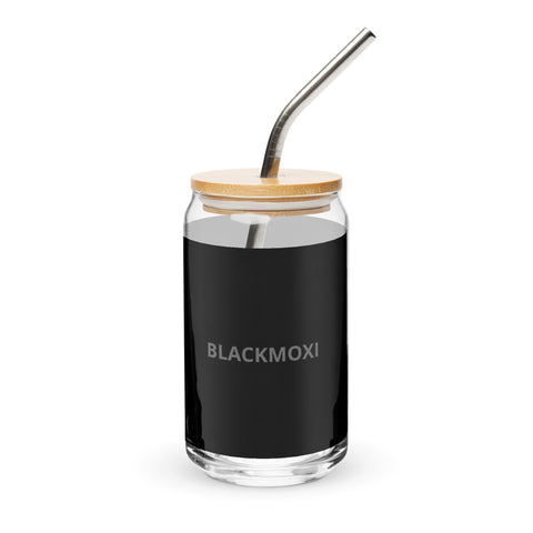 BlackMoxi Can-shaped glass w/blk lettering