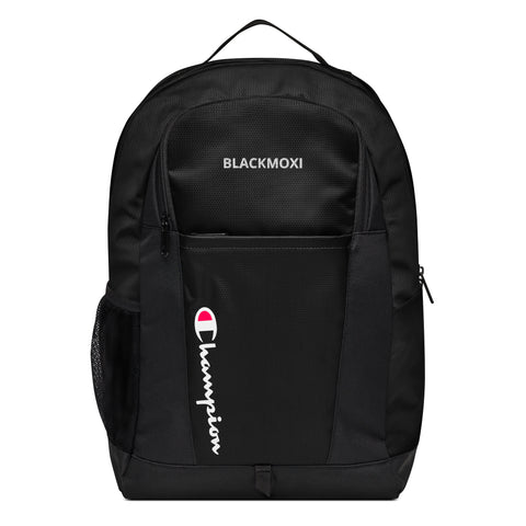 BlackMoxi Champion backpack w/wht lettering