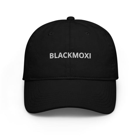 BlackMoxi Champion dad hat w/wht lettering