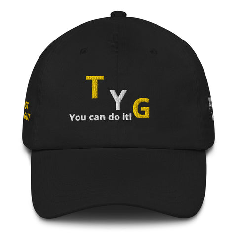 Hoodies4You "TYG" "You can do it!" Black hat w/gold and white letters