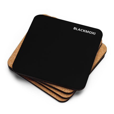 BlackMoxi Cork-back coaster w/wht lettering