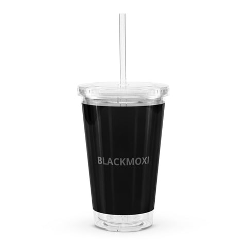 BlackMoxi Clear plastic tumbler w/blk lettering