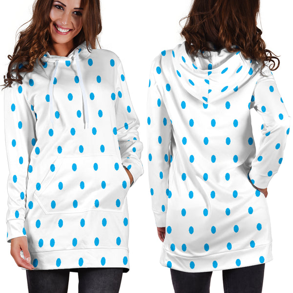 Hoodies4you "Look like Barbie" White w/blue polka dots Hoodie Dress