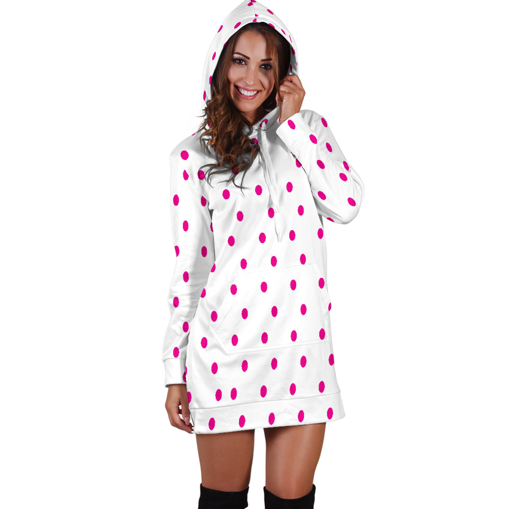 Hoodies4you "Look like Barbie" White w/pink polka dots Hoodie Dress