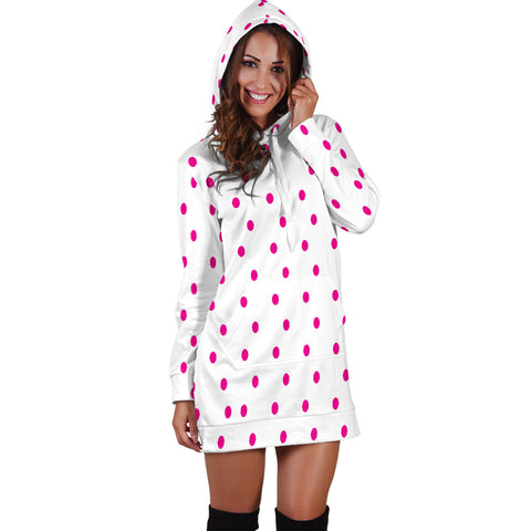 Hoodies4you "Look like Barbie" White w/pink polka dots Hoodie Dress