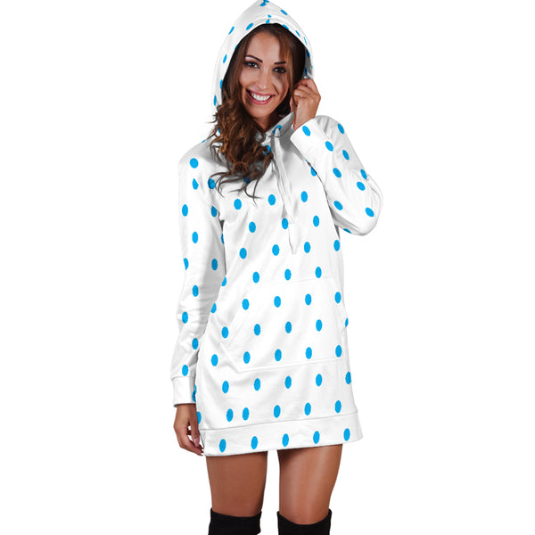 Hoodies4you "Look like Barbie" White w/blue polka dots Hoodie Dress
