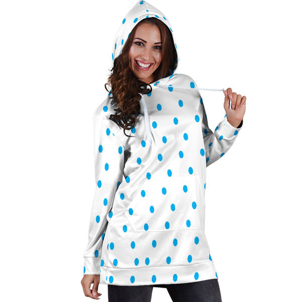 Hoodies4you "Look like Barbie" White w/blue polka dots Hoodie Dress