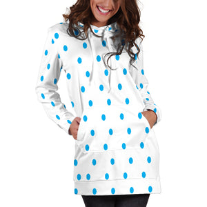 Hoodies4you "Look like Barbie" White w/blue polka dots Hoodie Dress