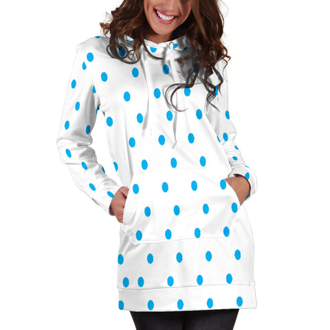 Hoodies4you "Look like Barbie" White w/blue polka dots Hoodie Dress