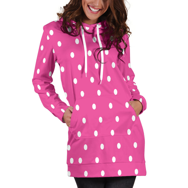 Hoodies4you "Look like Barbie" Pink Hoodie Dress w/white polka dots