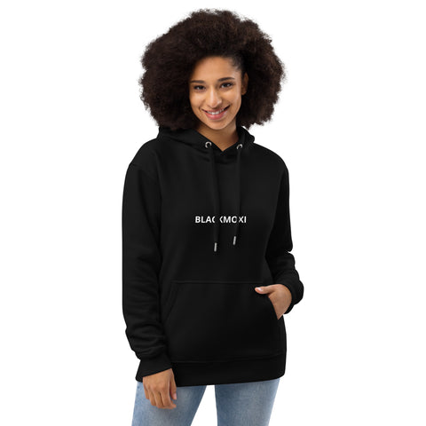 BlackMoxi Premium eco hoodie w/wht lettering