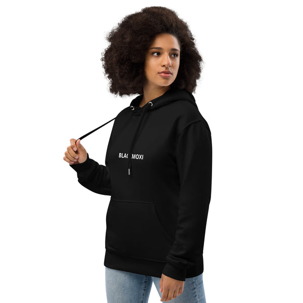 BlackMoxi Premium eco hoodie w/wht lettering