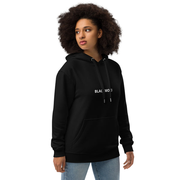 BlackMoxi Premium eco hoodie w/wht lettering