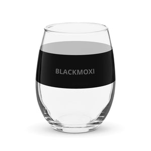 BlackMoxi Stemless wine glass w/blk lettering