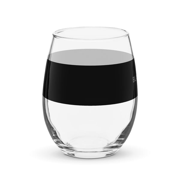 BlackMoxi Stemless wine glass w/blk lettering