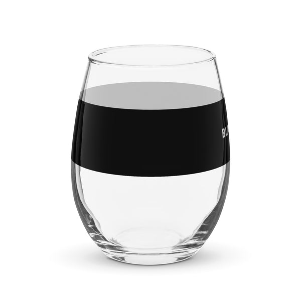 BlackMoxi Stemless wine glass w/wht lettering