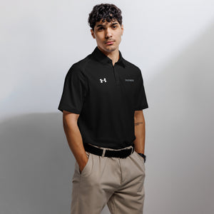 BlackMoxi Under Armour® men's polo w/blk lettering