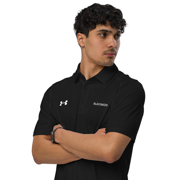 BlackMoxi Under Armour® men's polo w/wht lettering