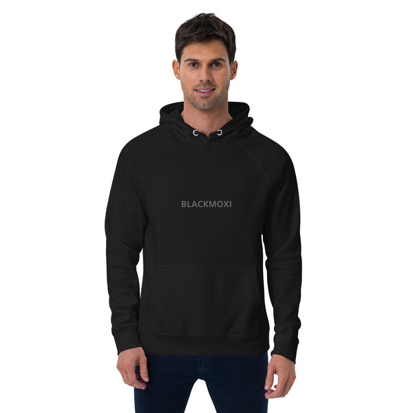 BlackMoxi Unisex eco raglan hoodie w/blk lettering