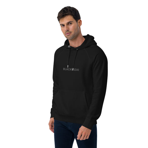 BlackMoxi Unisex eco raglan hoodie w/blk lettering