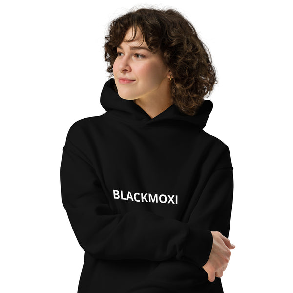 BlackMoxi Unisex oversized hoodie w/wht lettering XXX